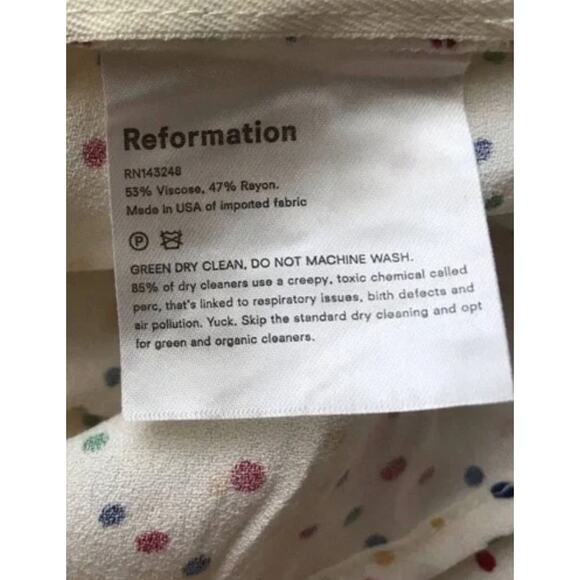 Reformation L Francine One Sleeve Polka Dot Top Puff Shoulder Blouse Cream White - Picture 9 of 9